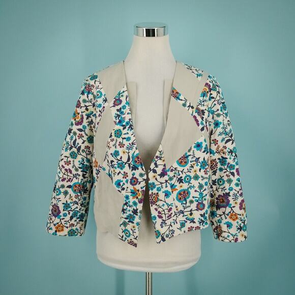 Elevenses Anthropologie Size 14 Patchwork Petal Floral Open Blazer Jacket - Picture 1 of 7